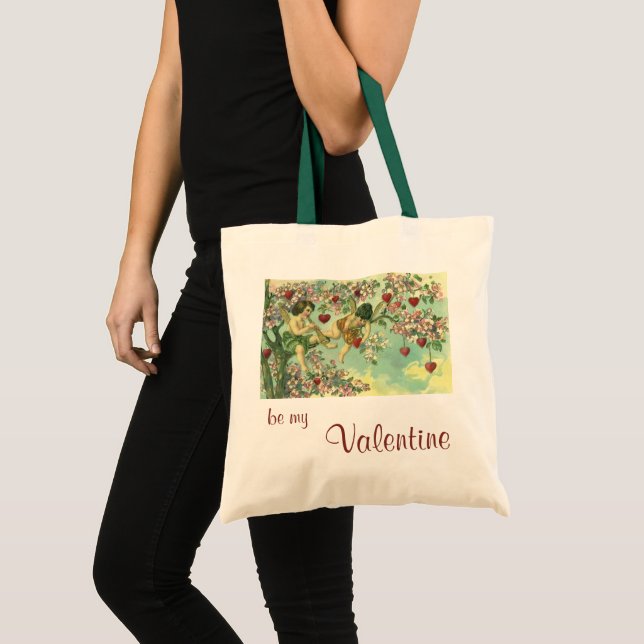 Vintager Valentinstag Viktorianische Kupide Herzba Tragetasche (Vorderseite (Produkt))