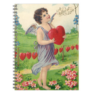 Vintager Valentinstag, Viktorianischer Engel mit H Notizblock