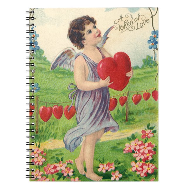Vintager Valentinstag, Viktorianischer Engel mit H Notizblock (Vorderseite)