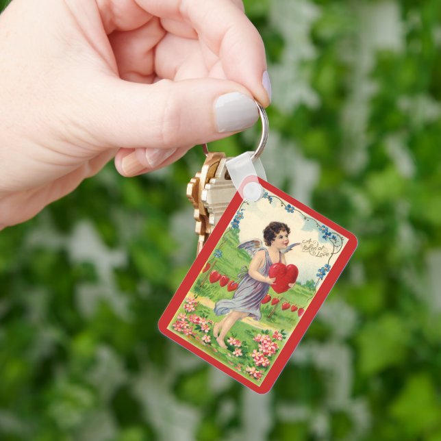 Vintager Valentinstag, Viktorianischer Engel mit H Schlüsselanhänger (Hand)