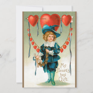 Vintager Valentinstag, Viktorianischer Junge mit H Feiertagskarte