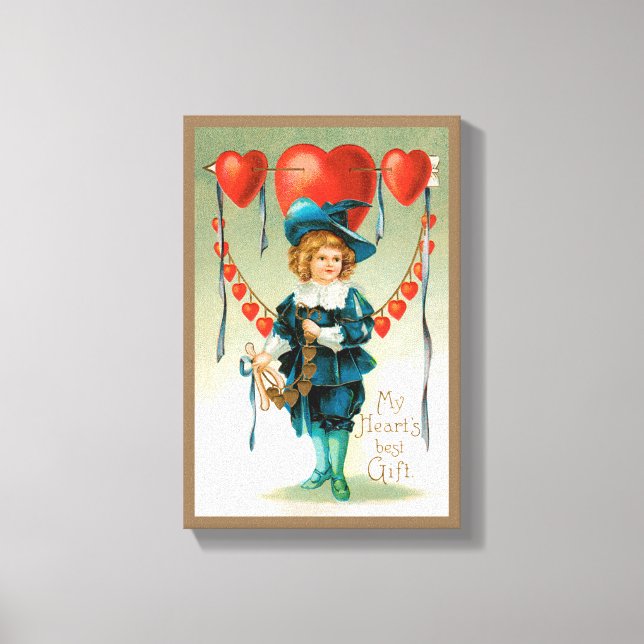 Vintager Valentinstag, Viktorianischer Junge mit H Leinwanddruck (Vorderseite)