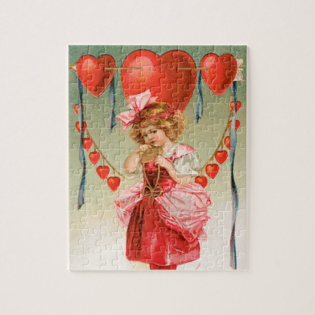 Vintager Valentinstag, Viktorianisches Mädchen mit (Vertikal)