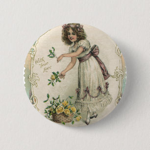 Vintager Valentinstag, Viktorianisches Mädchen mit Button