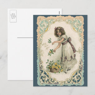 Vintager Valentinstag, Viktorianisches Mädchen mit Feiertagspostkarte