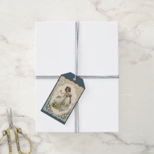 Vintager Valentinstag, Viktorianisches Mädchen mit Geschenkanhänger