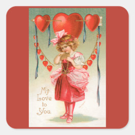 Vintager Valentinstag, Viktorianisches Mädchen mit Quadratischer Aufkleber