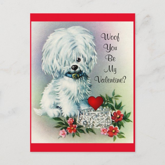 Vintager Valentinstag Welpe Feiertagspostkarte (Vorderseite)