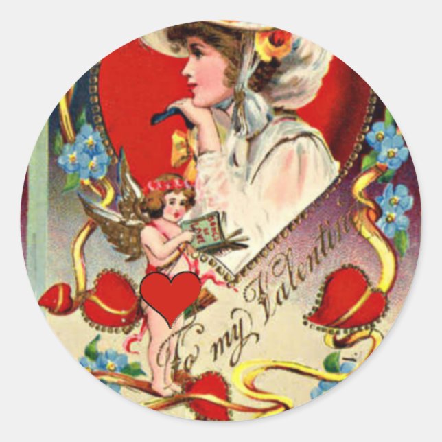 Vintager Valentinsticker Runder Aufkleber (Vorderseite)