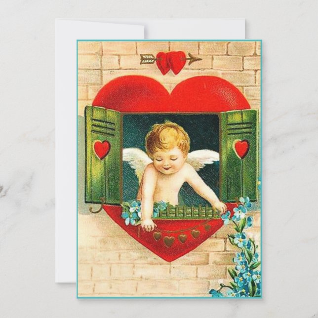 Vintager Valentintagengel voller Liebe Feiertagskarte (Vorderseite)