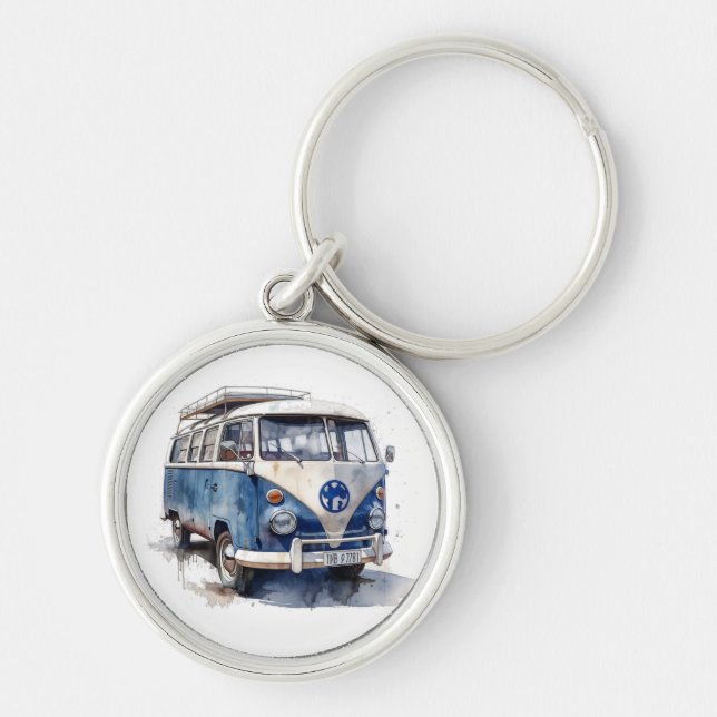 Vintager Van in Delft Blue individuell anpassbar Schlüsselanhänger (Vorne)
