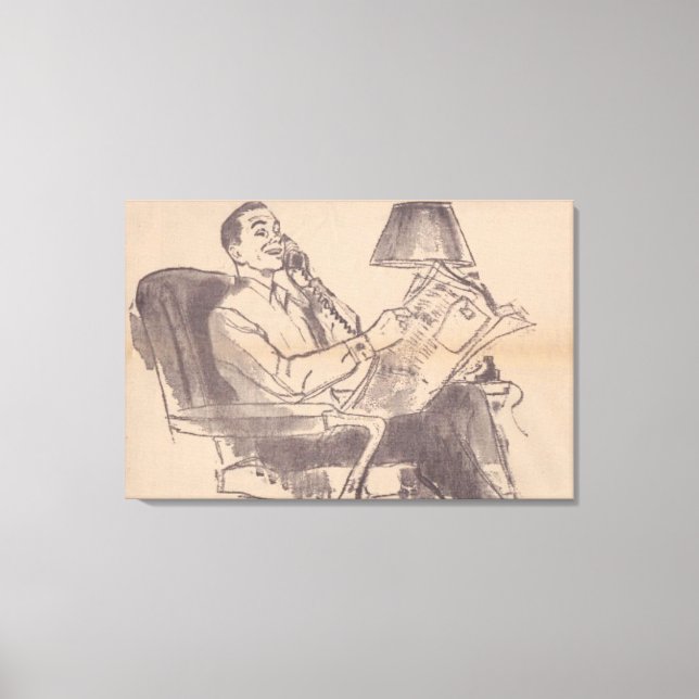 Vintager Vater in Zeitungen Leinwanddruck (Vorderseite)