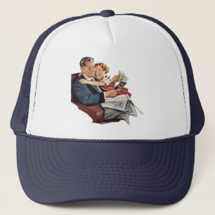 Vintager Vater und Tochter, glücklicher Vatertag! Truckerkappe