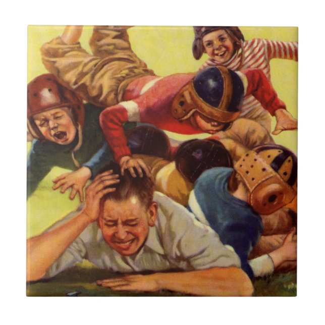 Vintager Vatertag, Fußballkinder und Familienhund Fliese (Vorderseite)