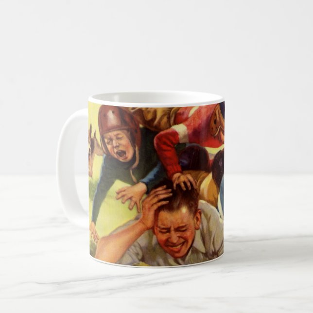 Vintager Vatertag, Fußballkinder und Familienhund Kaffeetasse (Vorderseite Links)