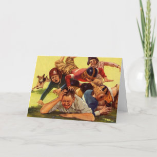 Vintager Vatertag, Fußballkinder und Familienhund Karte