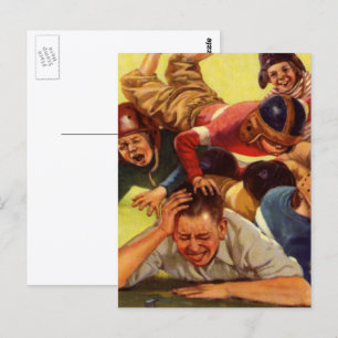 Vintager Vatertag, Fußballkinder und Familienhund Postkarte