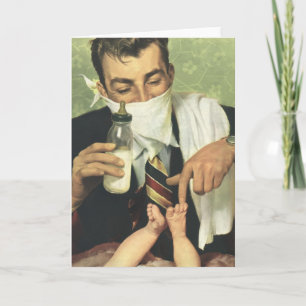 Vintager Vatertag, Vater, dem Baby eine Flasche ge Karte