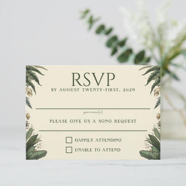 Vintager verzauberter Wald RSVP Karte (Stehend Vorderseite)