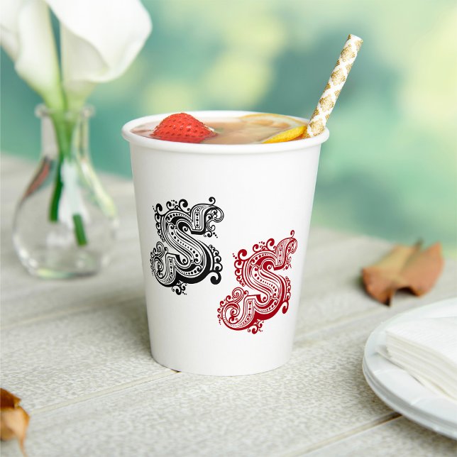 Vintager Verzierter Letter-S-Monogramm Pappbecher (Von Creator hochgeladen)