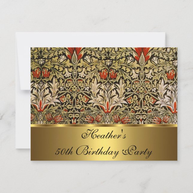 Vintager Viktorianischer Blumenkohl 1876 Gold Einladung (Vorderseite)