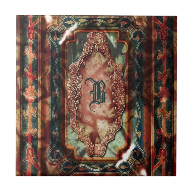 Vintager viktorianischer Blumenstein"König Louis " Fliese (Vorderseite)