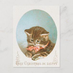 Vintager Viktorianischer Coquette Weihnachtskatze Feiertagspostkarte