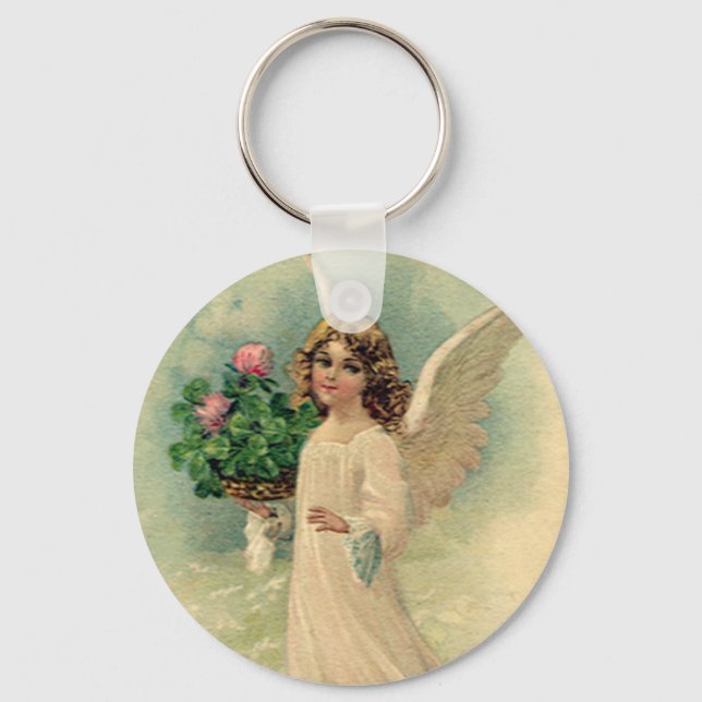 Vintager Viktorianischer Osterangel mit Blume Schlüsselanhänger (Vorderseite)
