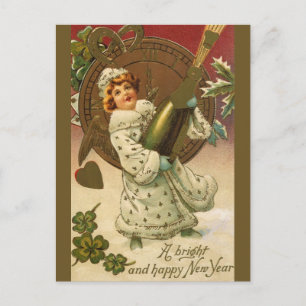 Vintager Viktorianischer Silvester Champagne Angel Feiertagspostkarte