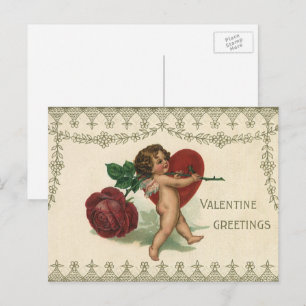 Vintager Viktorianischer Valentinkreub, Rose und H Feiertagspostkarte