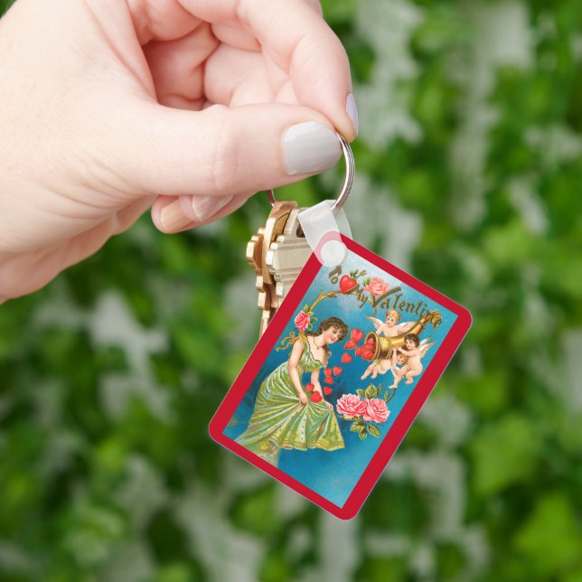 Vintager Viktorianischer Valentinstag Angels & Her Schlüsselanhänger (Hand)