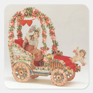 Vintager Viktorianischer Valentinstag, Auto mit Bl Quadratischer Aufkleber