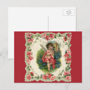 Vintager Viktorianischer Valentinstag-Cherub am Te Feiertagspostkarte