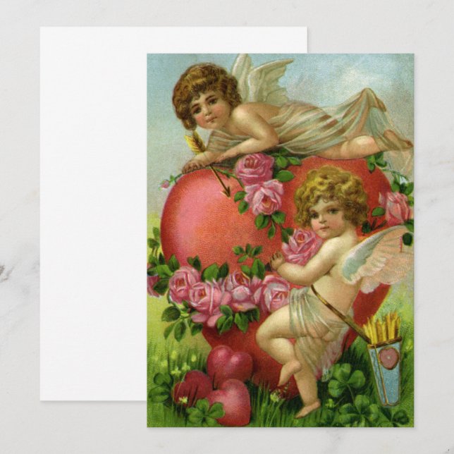 Vintager Viktorianischer Valentinstag Cherub Einla Einladung (Vorne/Hinten)
