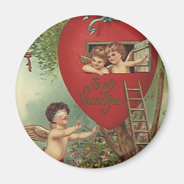Vintager Viktorianischer Valentinstag Cherubs Tree Magnet (Vorne)