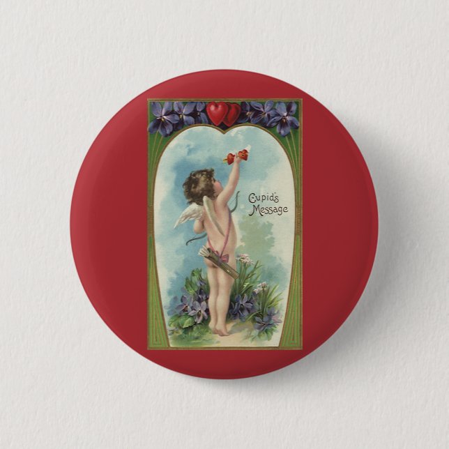 Vintager Viktorianischer Valentinstag, Cupid-Botsc Button (Vorderseite)