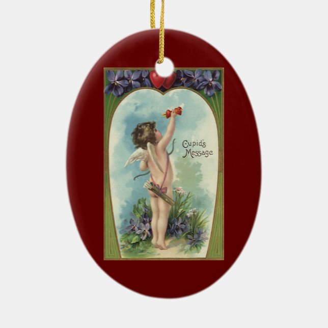Vintager Viktorianischer Valentinstag, Cupid-Botsc Keramikornament (Hinten)