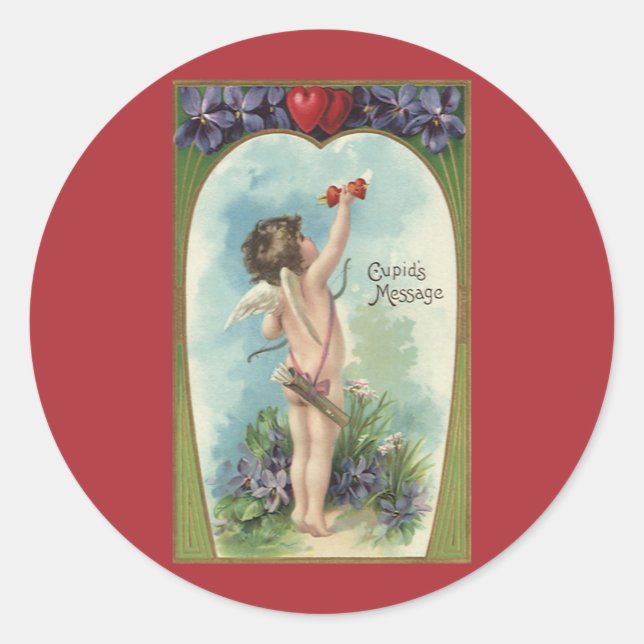 Vintager Viktorianischer Valentinstag, Cupid-Botsc Runder Aufkleber (Vorderseite)