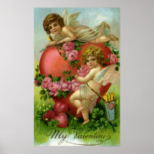 Vintager Viktorianischer Valentinstag Engel Herzli Poster