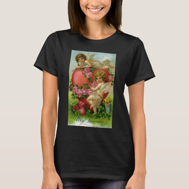 Vintager Viktorianischer Valentinstag Engel Herzli T-Shirt (Vorderseite)