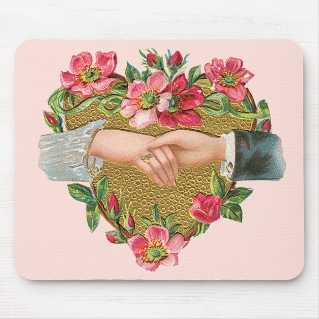 Vintager Viktorianischer Valentinstag, Hände und B Mousepad (Vorne)