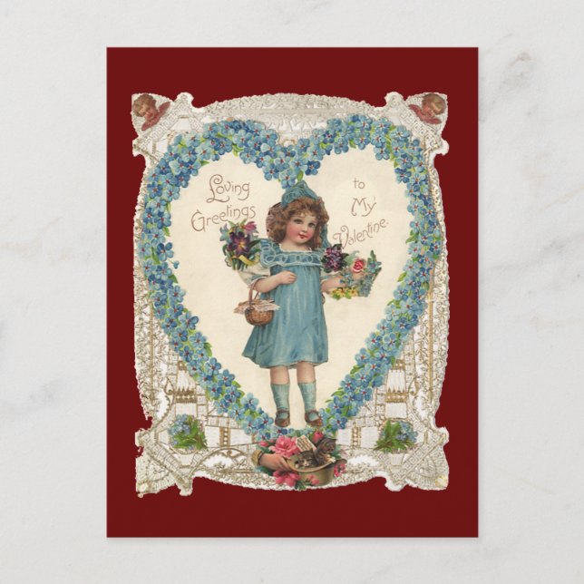Vintager Viktorianischer Valentinstag, Herzkranz Feiertagspostkarte (Vorderseite)