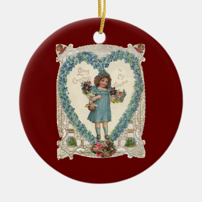 Vintager Viktorianischer Valentinstag, Herzkranz Keramikornament (Vorne)