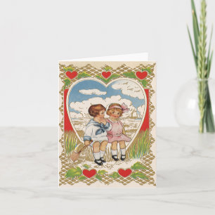 Vintager Viktorianischer Valentinstag Kinder im He Feiertagskarte