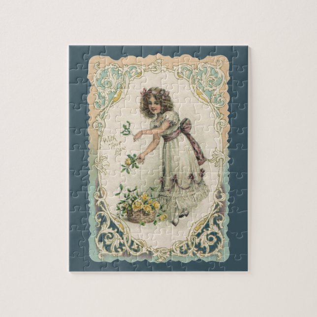 Vintager Viktorianischer Valentinstag, Mädchen mit (Vertikal)