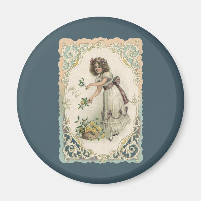 Vintager Viktorianischer Valentinstag, Mädchen mit Magnet (Vorne)