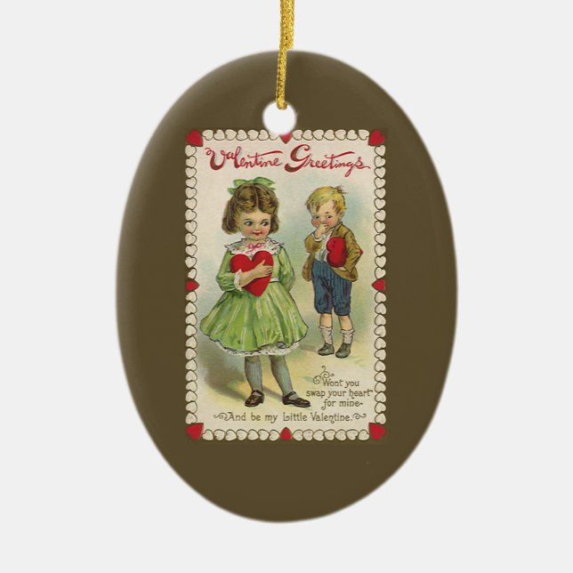 Vintager Viktorianischer Valentinstag, schüchterne Keramik Ornament (Vorne)