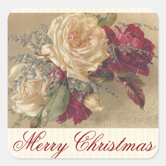 Vintager Viktorianischer Weihnachtsaufkleber Quadratischer Aufkleber (Vorderseite)