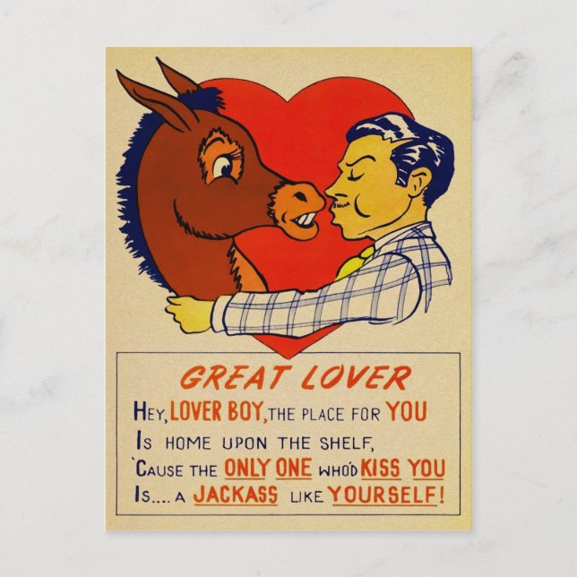 Vintager Vinegar Jackass Valentinstag Postkarte (Vorderseite)