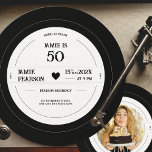 Vintager Vinyl Record Mlestone Geburtstag Einladung<br><div class="desc">Fügen Sie Ihrer Geburtstagsfeier eine Touch Nostalgie mit unserer personalisierten Vinyl-Schallplattengeburtseinladung hinzu. Das Retro-Design dieser Einladung wird Ihre Gäste beeindrucken und den Ton für ein lustiges, Vintages Party in Set setzen. Die Einladung ist wie eine Schallplatte geformt und kann leicht bearbeitet werden, um alle wichtigen Details Ihrer Feier zu enthalten....</div>